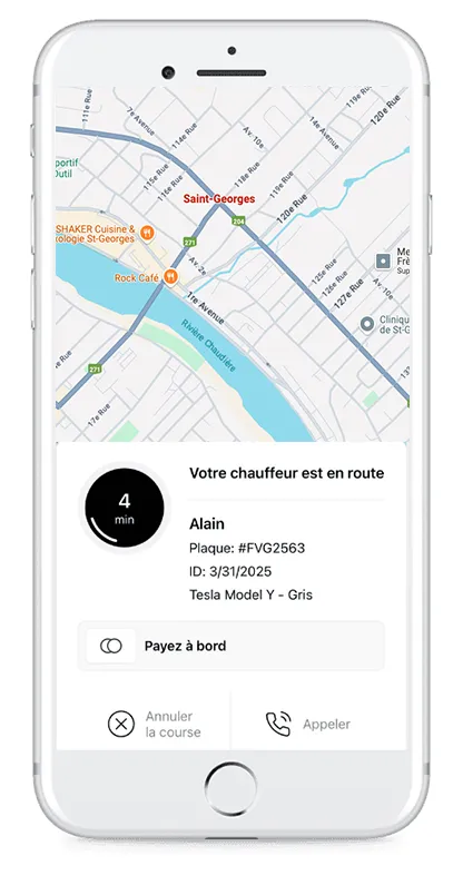 Application de trajet en voiture, chauffeur en route.